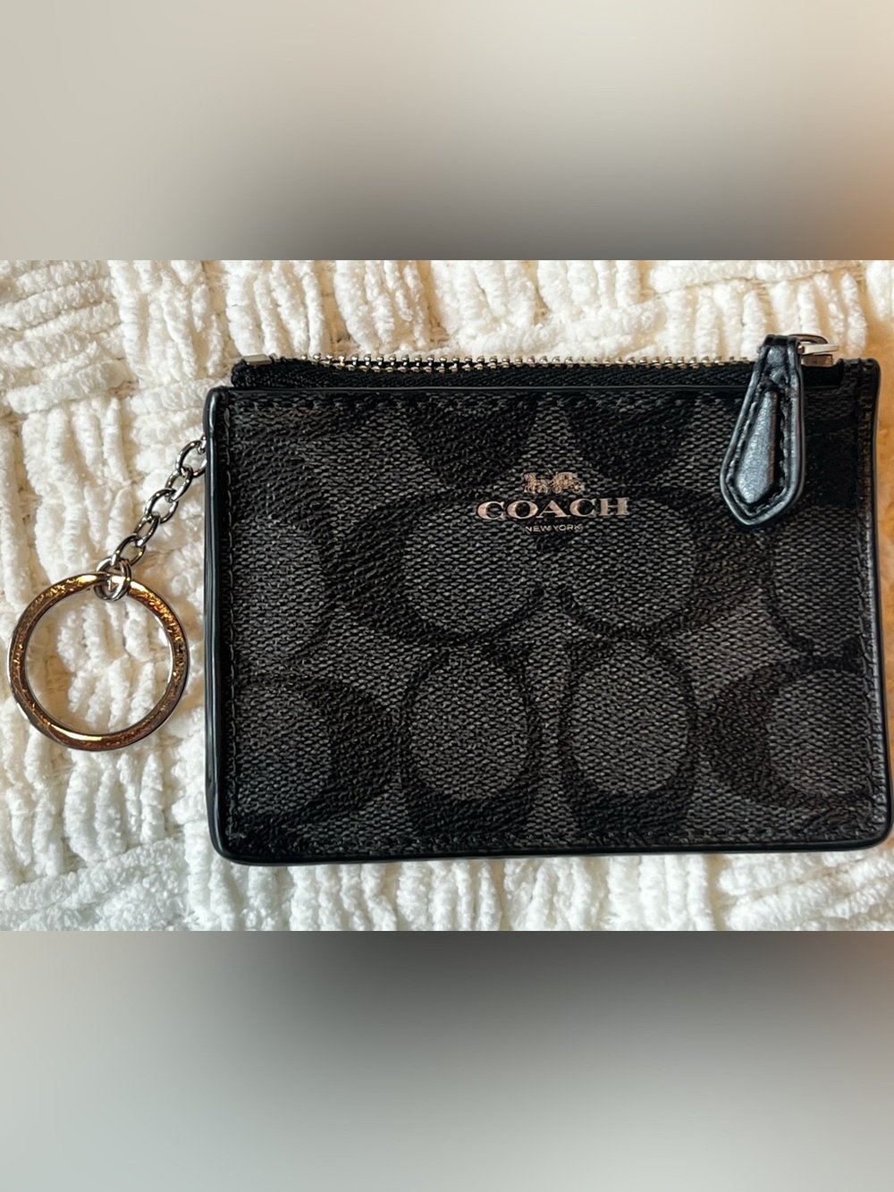 COACH Black Signature Canvas Zip Pouch coins, cards and keys
